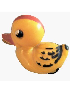 Yellow Duck Friction Toy Plastic Moving Eyes beak Anthropomorphic Vintage 1950